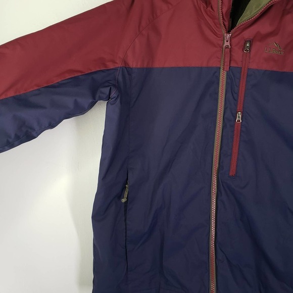 LL Bean Kids Fleece Lined 3 in 1 Jacket Boys L 14-16 Maroon Navy Parka Winter‎ - Picture 3 of 13